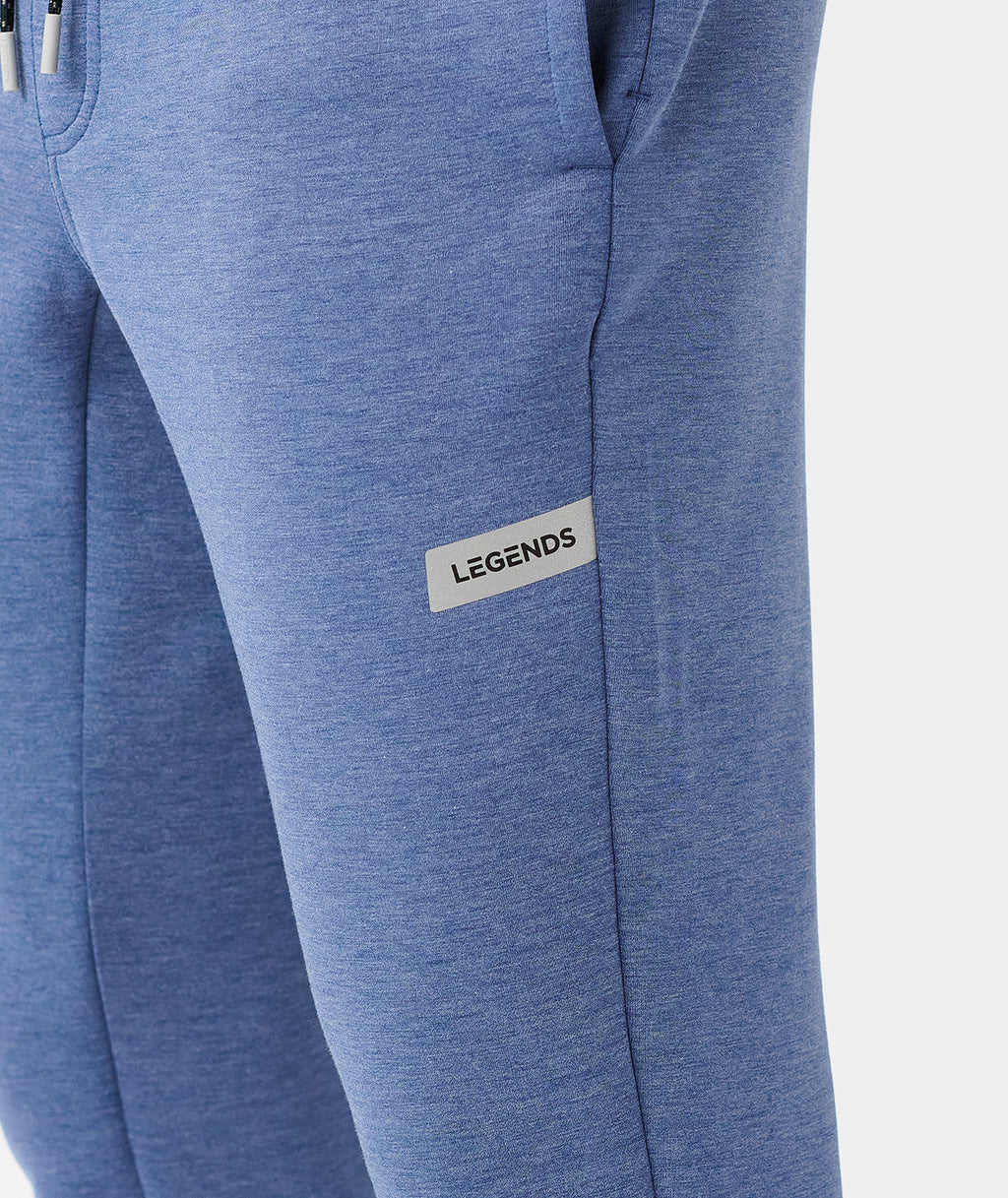 Heather blue joggers with "LEGENDS" woven label on thigh and side pocket detail. - 5