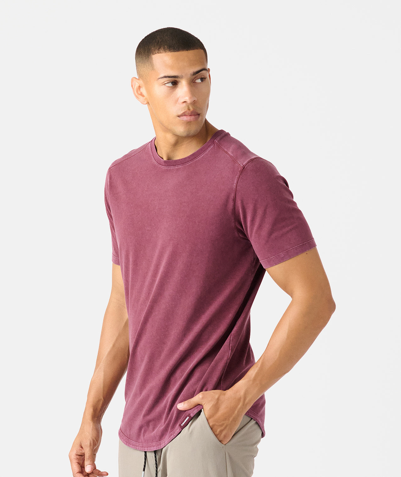 Aviation Tee Curved Hem Washed Fig - 2