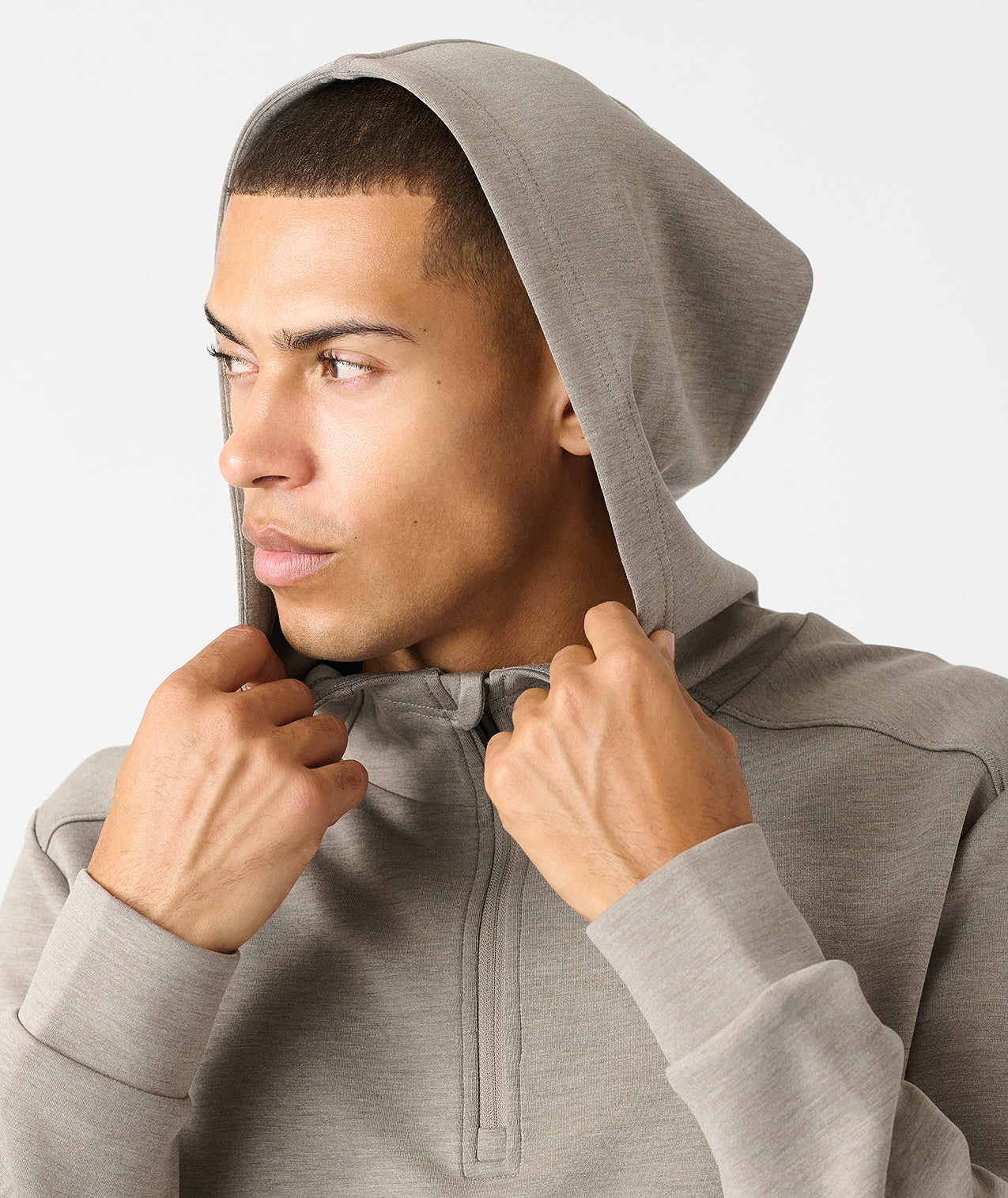 Hawthorne Tech Quarter Zip Hoodie (Slim-Fit) Taupe Heather - 5