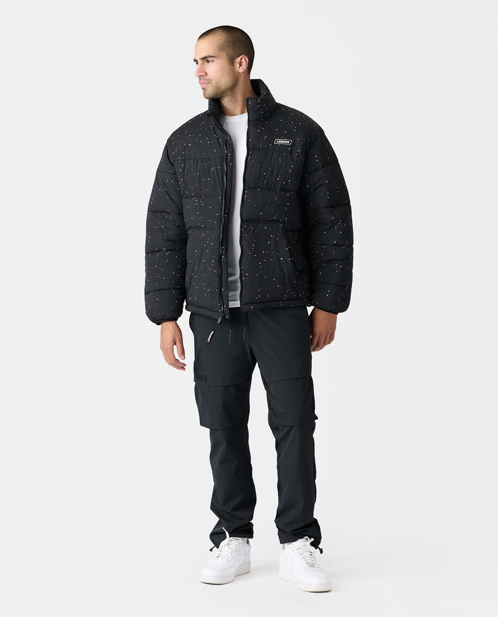 Alpine Puffer Jacket Black White Splatter
