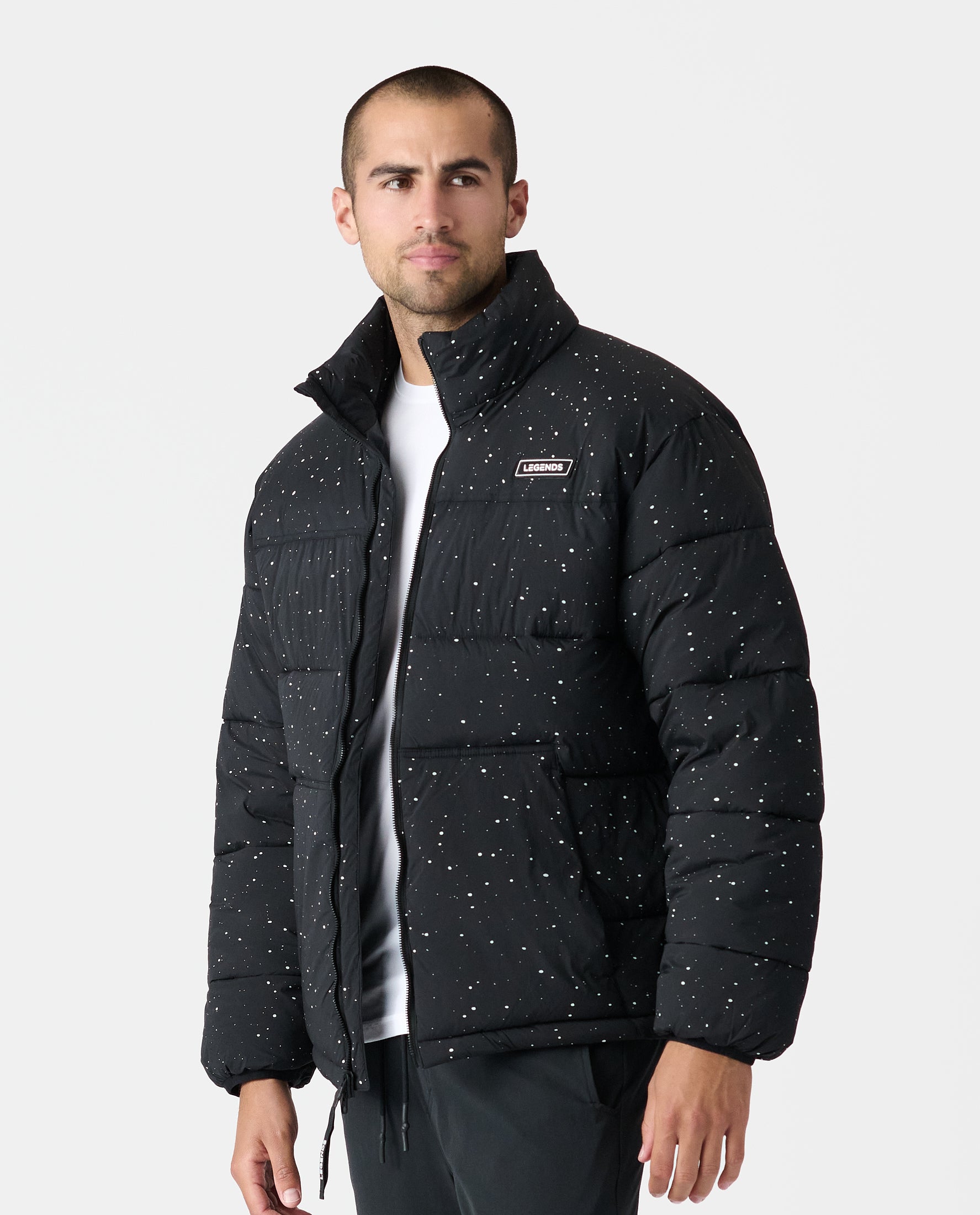 Alpine Puffer Jacket Black White Splatter