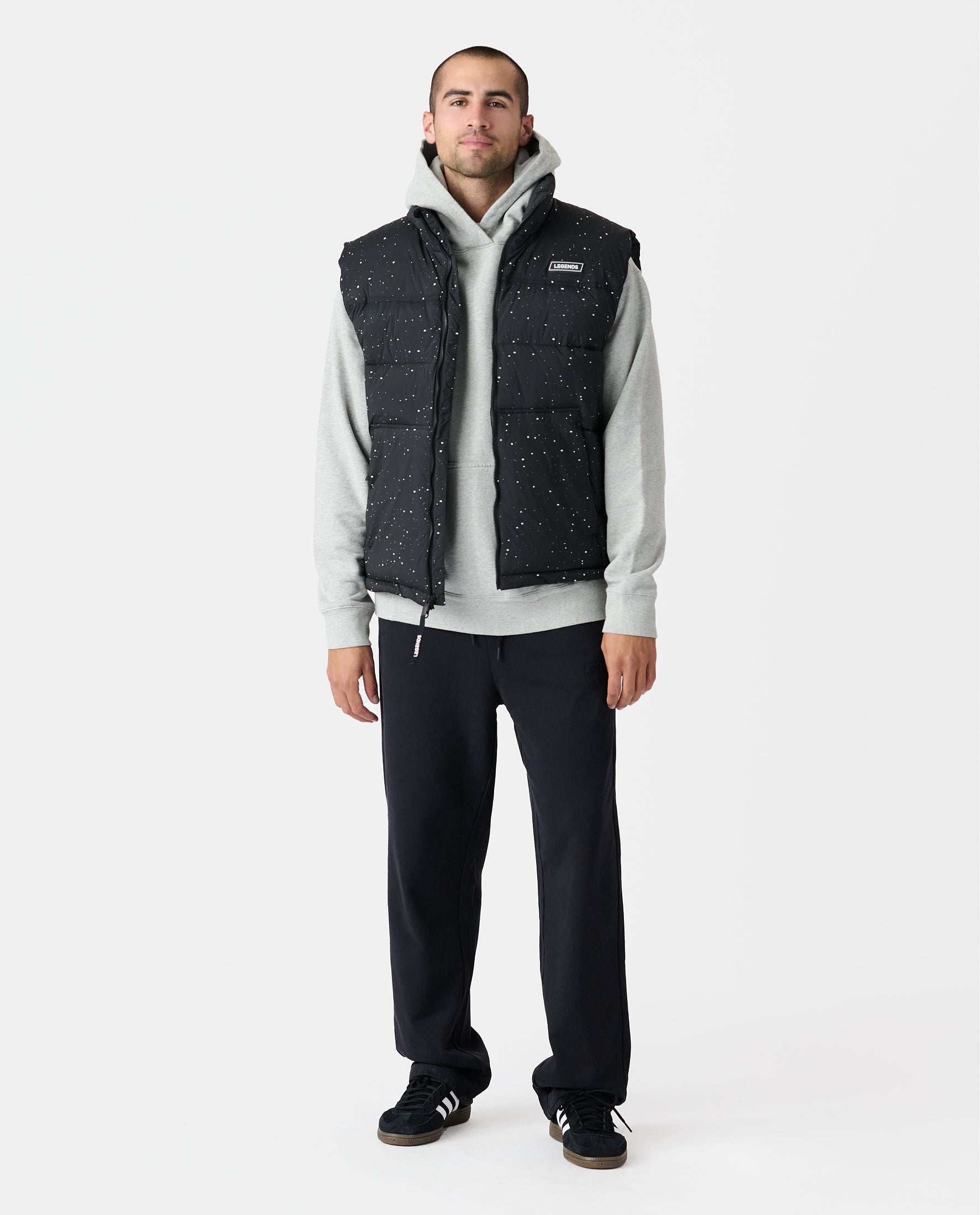 Alpine Puffer Vest Black White Splatter