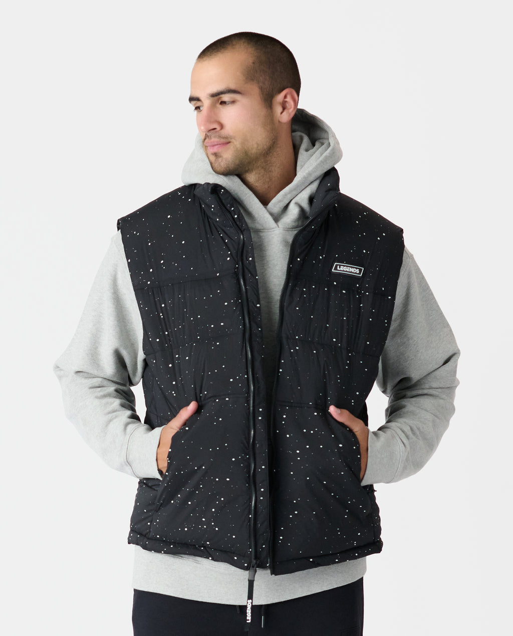 Alpine Puffer Vest Black White Splatter
