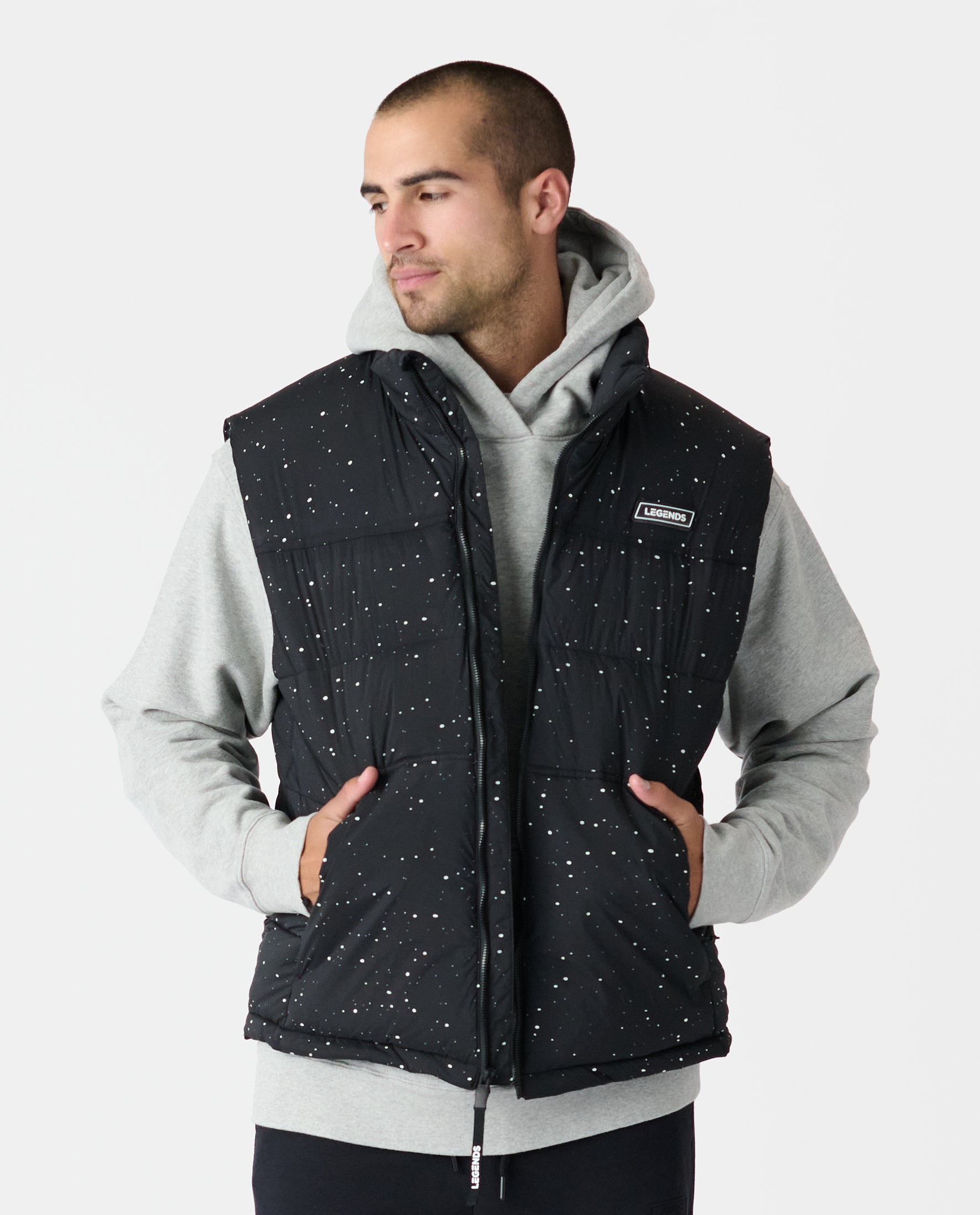 Alpine Puffer Vest Black White Splatter