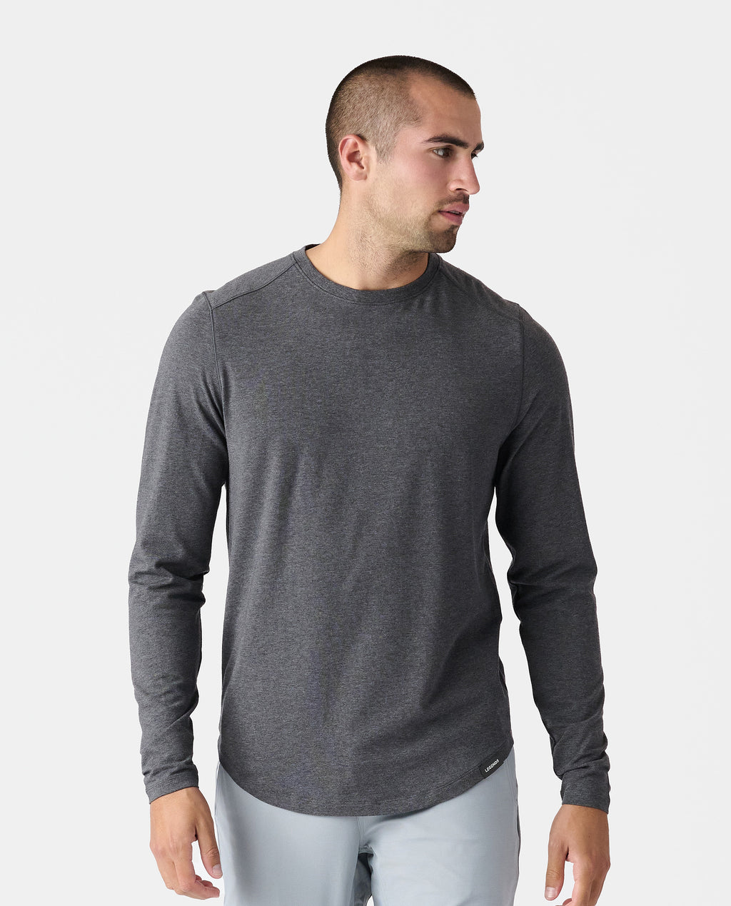 Aviation Tee Curved Hem LS Charcoal Gray Heather