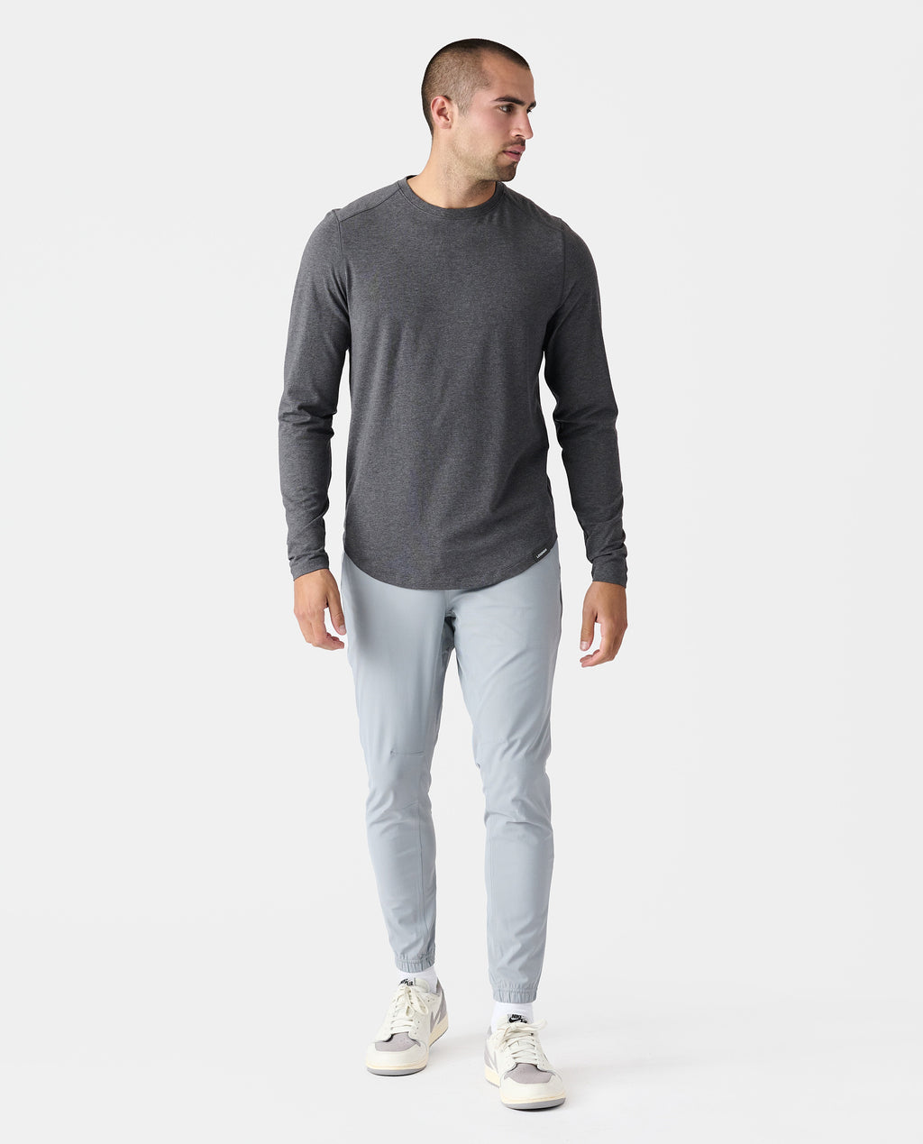 Aviation Tee Curved Hem LS Charcoal Gray Heather