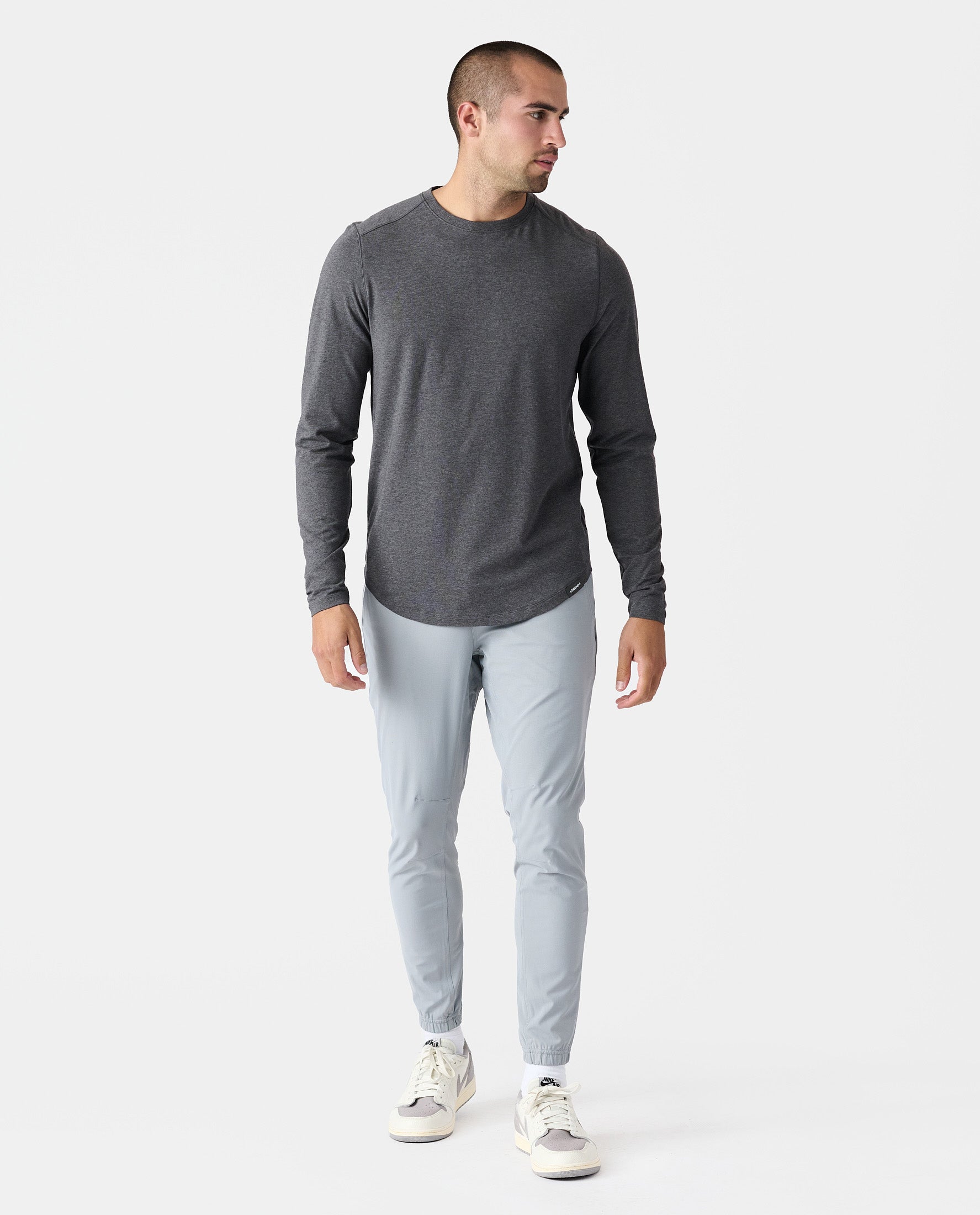 Aviation Tee Curved Hem LS Charcoal Gray Heather