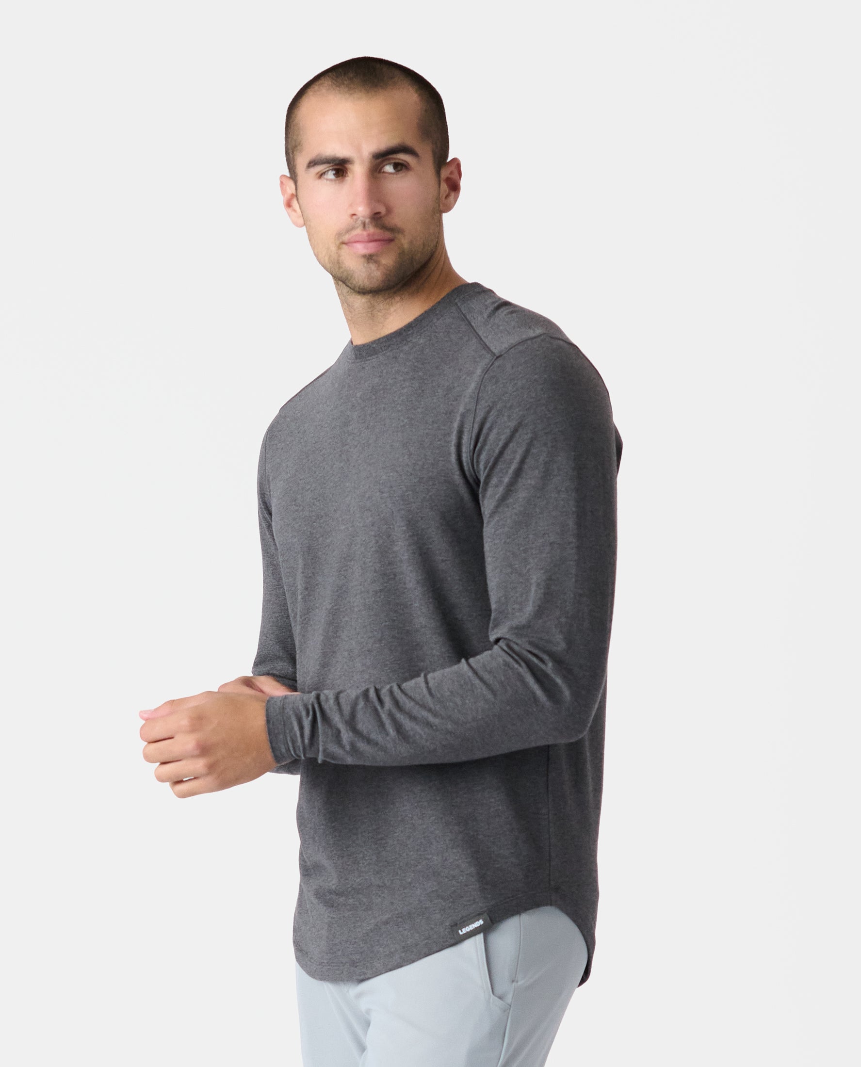 Aviation Tee Curved Hem LS Charcoal Gray Heather
