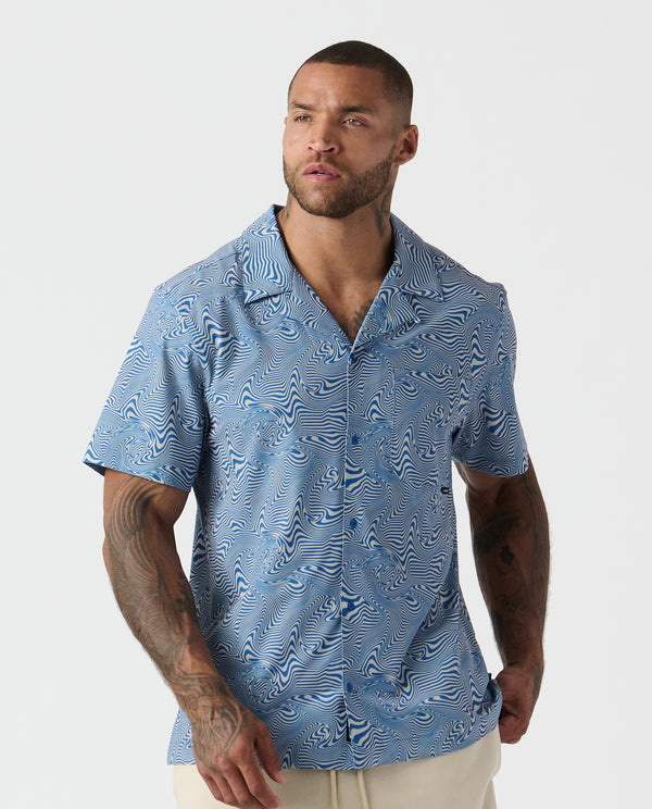 Chief Camp Collar Shirt Micro Swirl Azure
