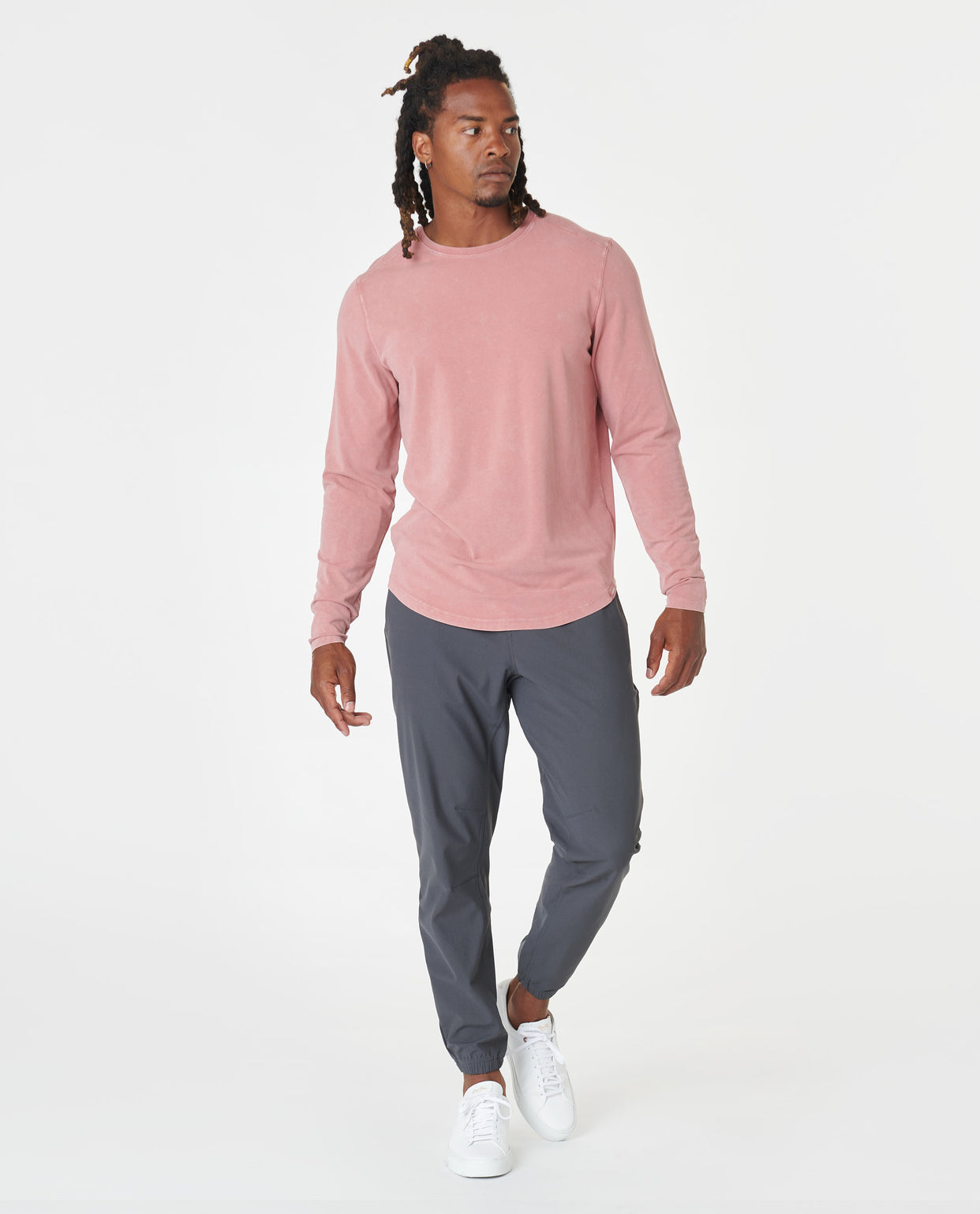 Aviation Tee Curved Hem LS Washed Withered Rose