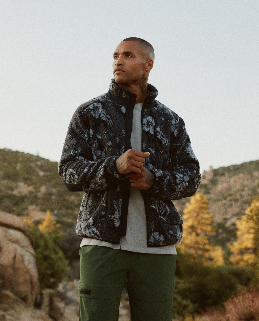 Sherpa Jacket Vintage Floral Charcoal