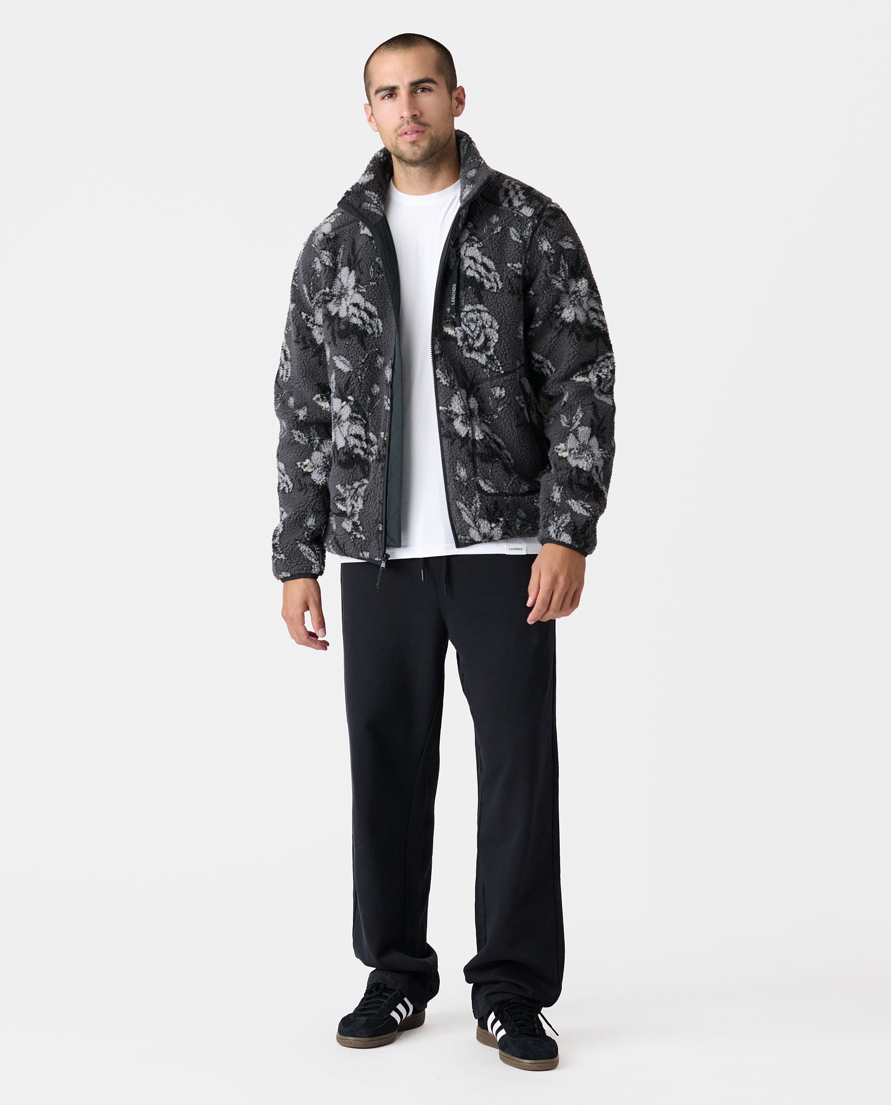 Sherpa Jacket Vintage Floral Charcoal – Legends
