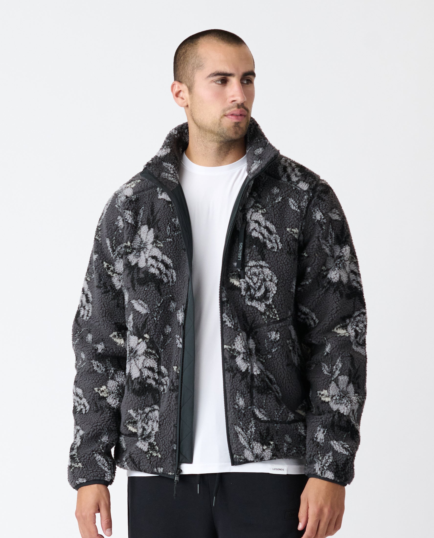 Sherpa Jacket Vintage Floral Charcoal