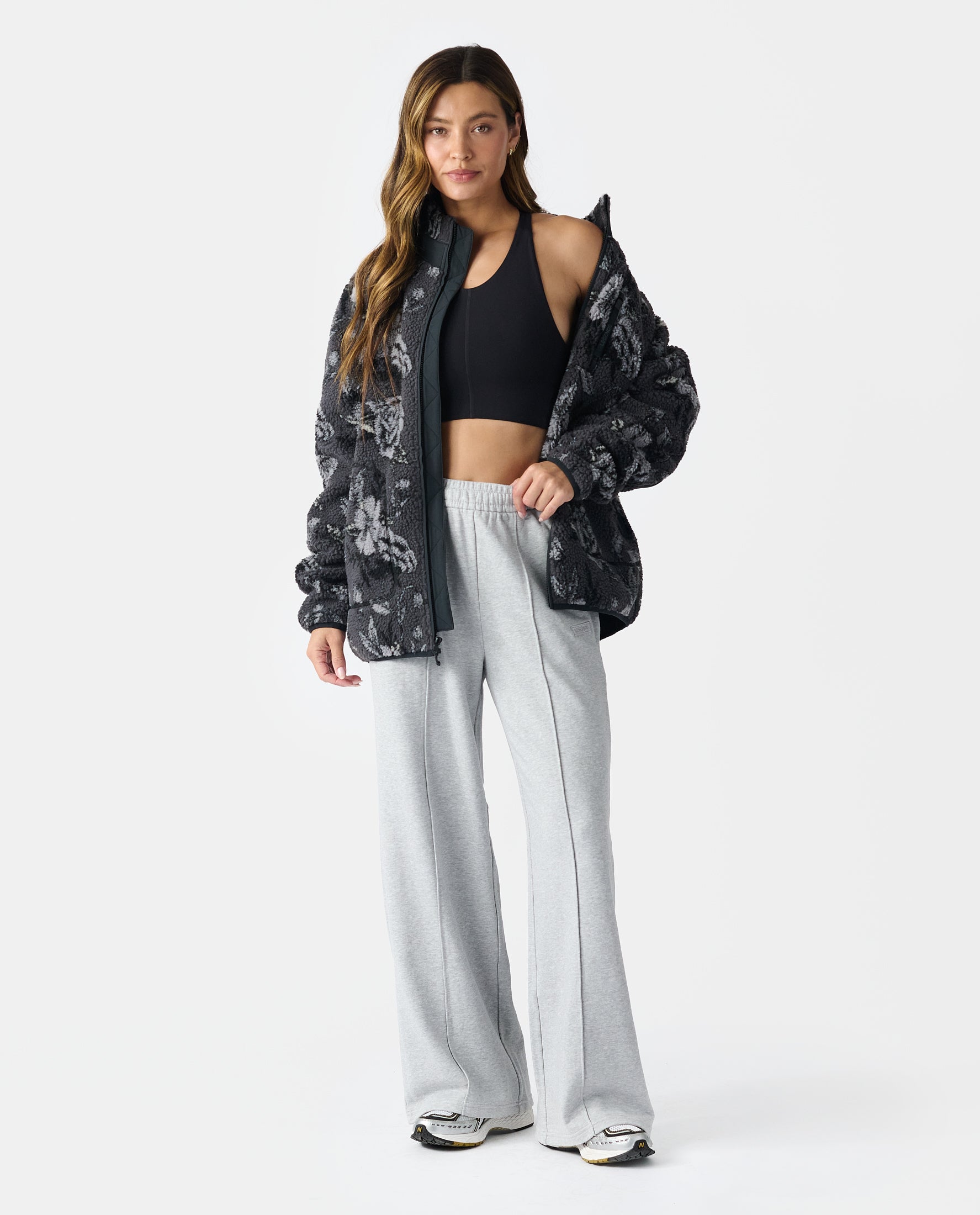 Sherpa Jacket Vintage Floral Charcoal